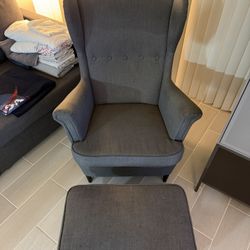 IKEA STRANDMON Wing Chair + Ottoman – Dark Gray