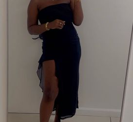 Charlotte Russe Black Strapless Midi Dress with Side Slit