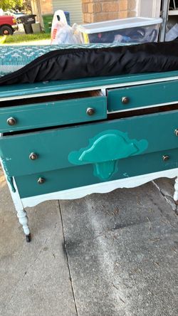 Teal Painted Vintage Wood Dresser