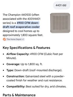 4900 cfm down draft roof evaporative cooler
