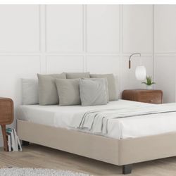 Ivory Fabric King Size Platform Bed frame No Head Board