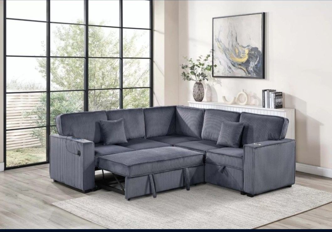 ✅️✅️3-Piece Convertible Sectional Sleeper Sofa W/Cupholder, Sofa Storage, & USB Ports✅️✅️