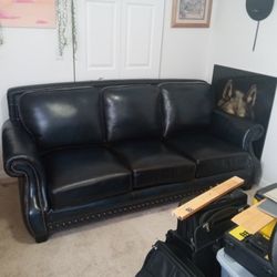 Sleeper Sofa Blue Italian Leather 