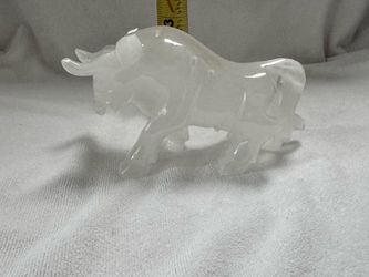 Mexican Translucent White Onyx Stone Bull Figurine, Hand-Carved