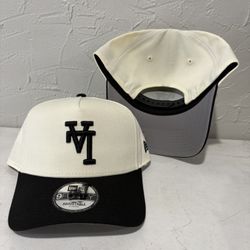 MLB New Era Los Angeles Dodgers Off White Black Upside Logo 9forty A Frame SnapBack Hats 