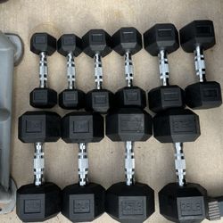 5-25lb Hex Rubber Dumbbell Set Weights