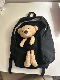 Unique Design Black Backpack with Teddy Bear Plush Detail