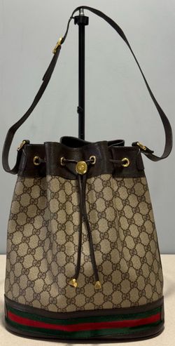Gucci Vintage Ophidia GG Supreme Web Sherry Lune Canvas Leather Bucket Bag,
