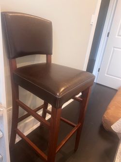 Set of 2 Counter Height Barstools - Faux Leather & Acacia Wood