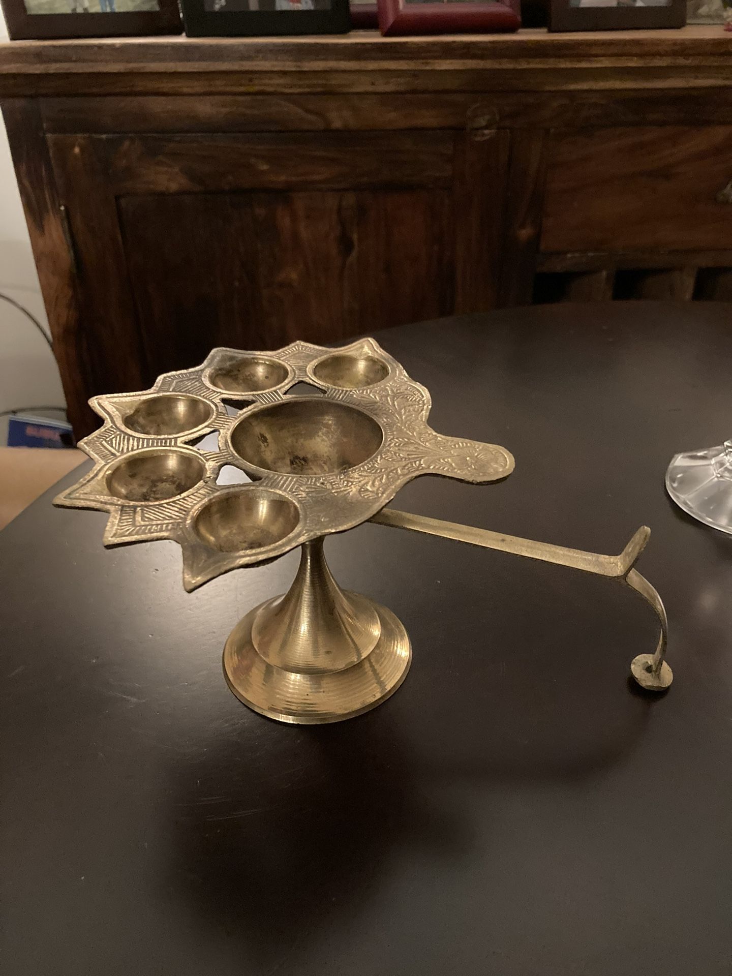 Beautiful vintage deep well Ghee or oil lamp for cotton wicks art piece or for aarti from india 