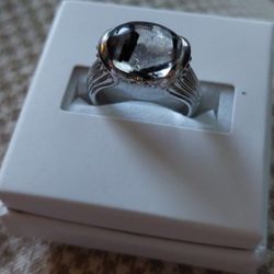 Black Tourmalinated Quartz 925 Sterling Silver Ring (NWT)