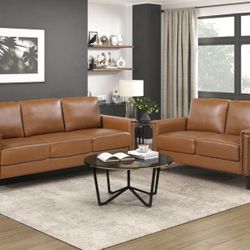 Brand New Brown Synthetic Leather Sofa + Loveseat 2PCs Set