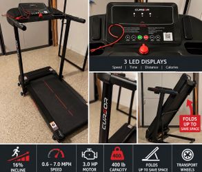 CURSOR FITNESS Folding Treadmill – 16% Incline, 400 lb Capacity