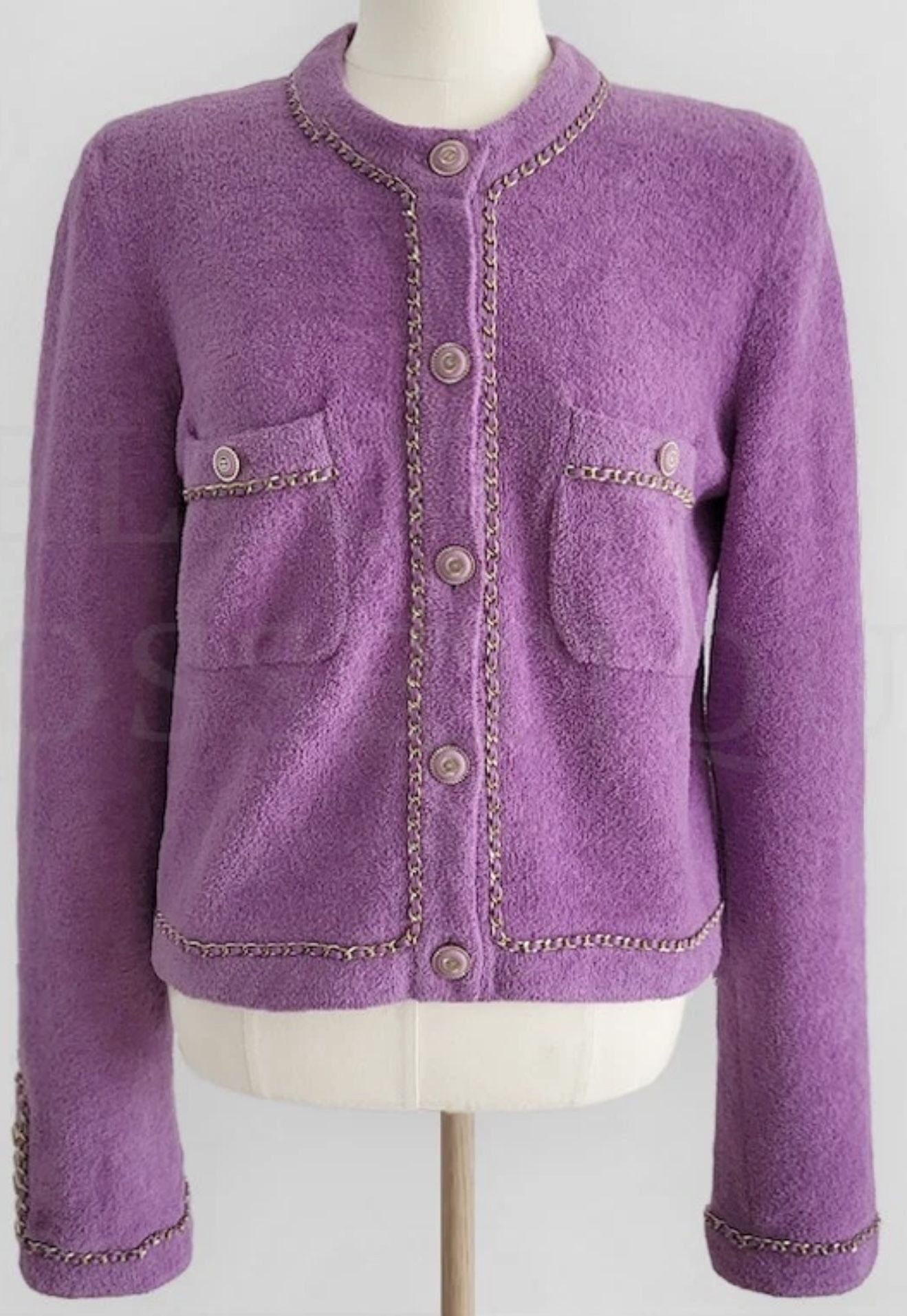 CHANEL VIOLET CHAIN TERRY CARDIGAN Sz 36