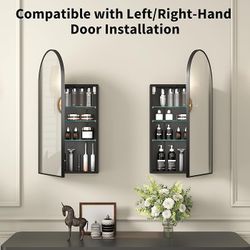 2/ Pcs 16 x 32 Black Bathroom Medicine Cabinet with Mirror,Arched Medicine Cabinet with Mirror,Assembly Required,Bathroom Mirror with Storage,Wall Mou