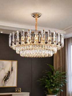 31.5" Gold Crystal Chandeliers Modern3-Tier