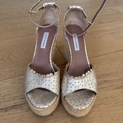 Tabitha Simmons Harp Metallic Perforated Leather Espadrille Wedge SZ.37.5