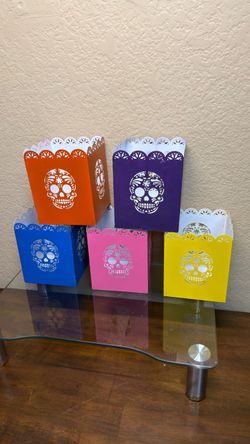 Day of the Dead Sugar Skull Metal Candle Holders - Set of 5 Colors