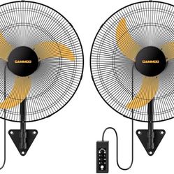 2pcs 20 Inch Wall Mount Fan Oscillating, Extended 3.3ft Wired Remote and 6.6ft P