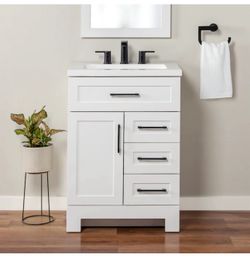 Style Selections Cauley 24-in True White Single Sink Bathroom Vanity with White Cultured Marble Top