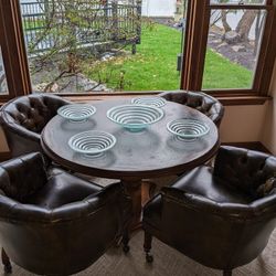 Vintage Poker Table With 4 Club Chairs On Wheels