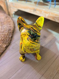 French Bulldog Figurine Marbled Paint Art Sculpture