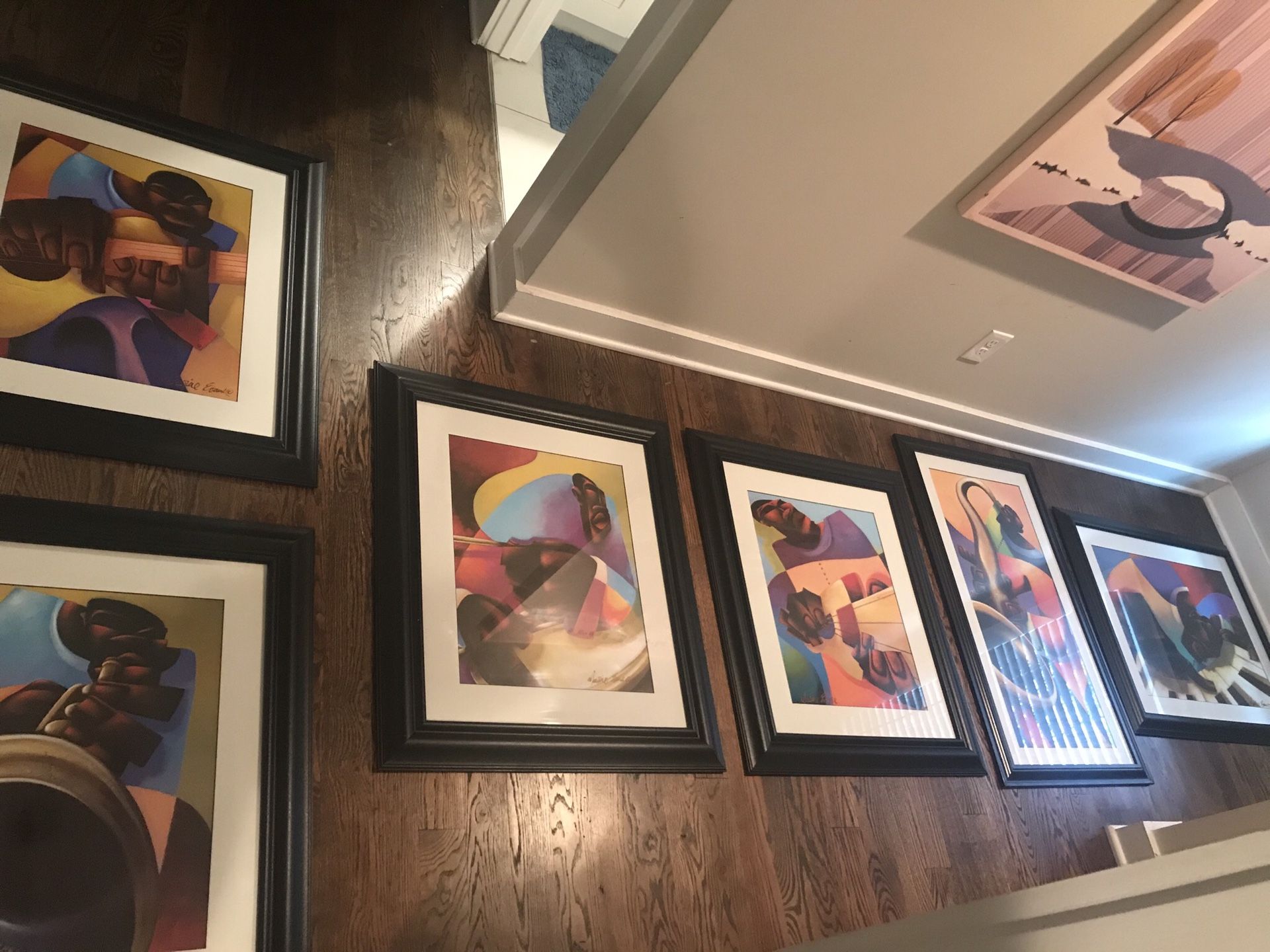 Collection of Beautiful Art in 6 Solid Black Painted Wood Frames