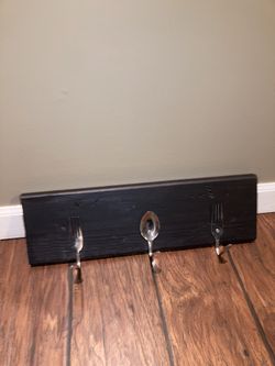 Wooden Coat Rack/ Made From Silverware.