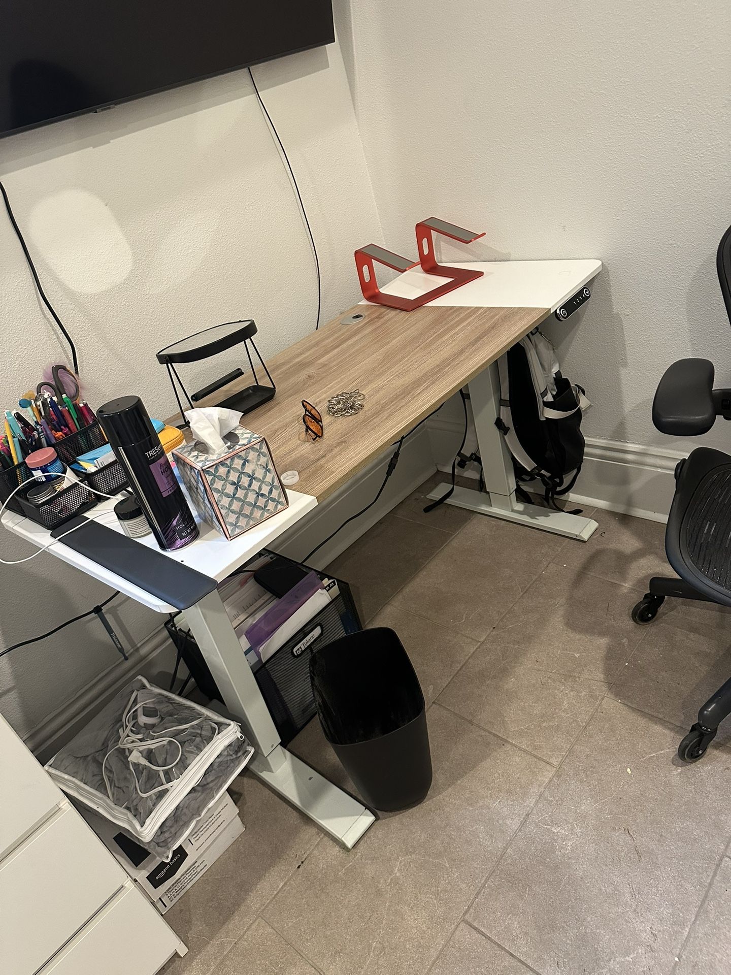 Motorized Standing Desk And Two Table lamps