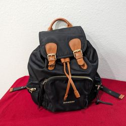 Black Nylon & Brown Leather-Trim Medium Size  Rucksack Backpack Unisex High quality