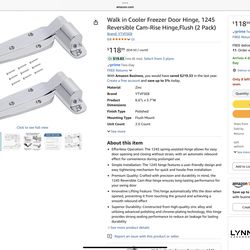 New Walk-In Cooler Freezer Door  Hinge,1245 Reversible Cam-rise Hinge,flush, 2 Pack