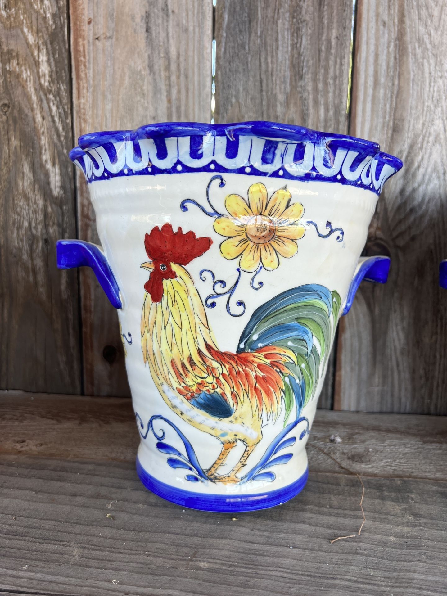 Set Of Two Rooster Ceramic Pots