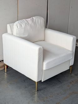 New Out The Box! Beautiful Comfy Suede  "Ivory Color"  Accent Chair w/ Gold Legs