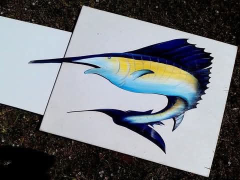 Sailfish hand painted palm frond art
