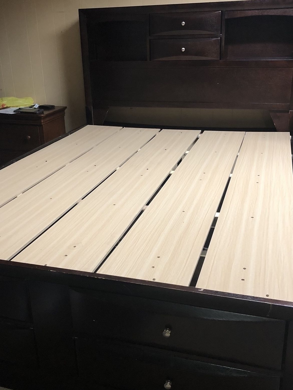 Dark Cherry Queen Bed Frame With Drawers