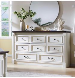 8 Drawers Dresser for Bedroom, 61" Wide Large Dressers & Chests of Drawers w/Roman Column, Storage Dressers Organizer for Bedroom, Hallway, Living Roo