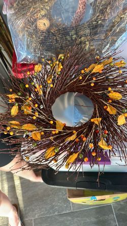 Fall Twig Wreath with Berries and Leaves