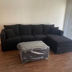 Black Sectional With Free Ottoman ‼️all Sectionals Are New Packed In Factory Plastic ‼️