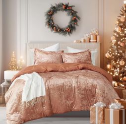 Burnt Orange 3 PCS King Size Comforter Set, Luxurious Velvet Microfiber Reverse, All Season, Fluffy Bed Set