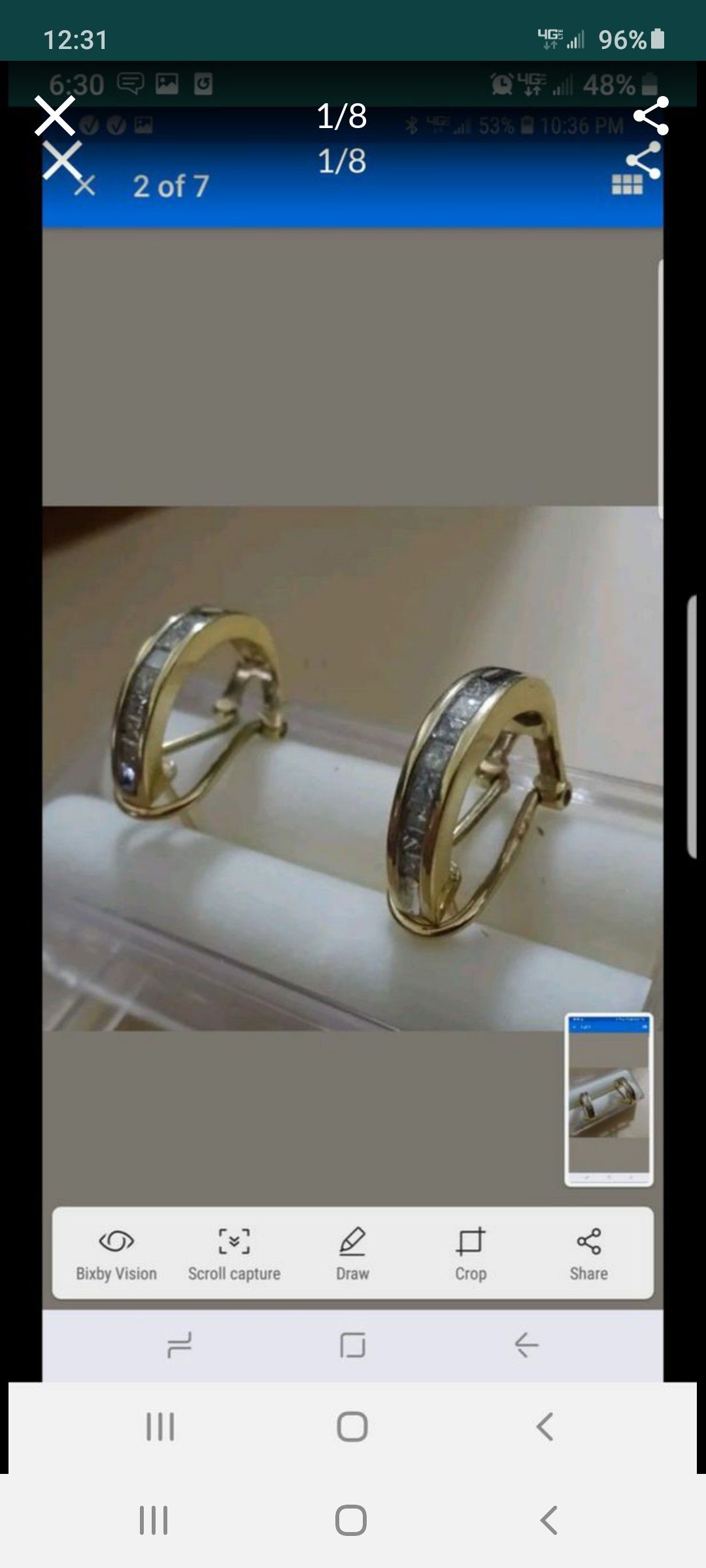 14k yellow gold half hoop princess cut genuine diamond earrings omega back