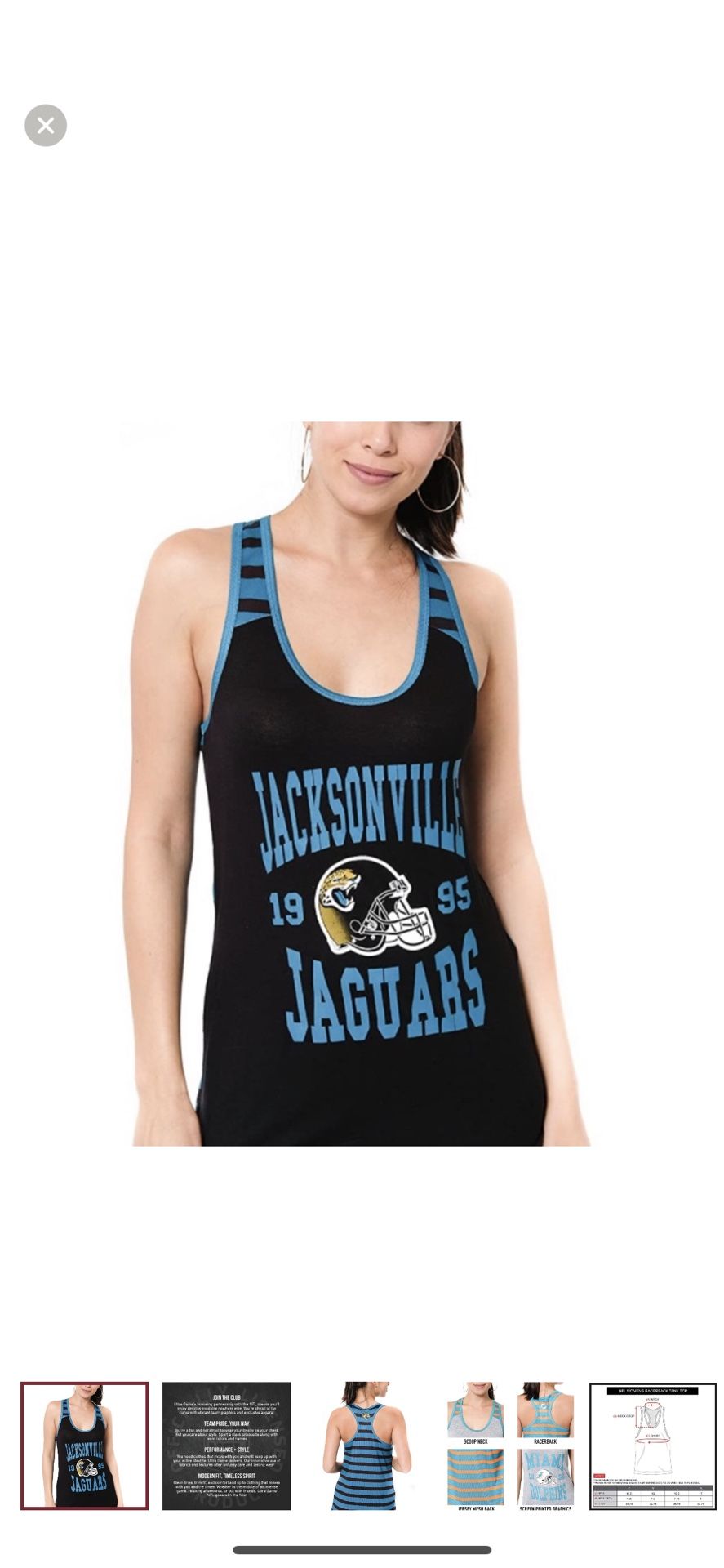 Ultra Game Women's Jersey Tank Top Sleeveless Mesh Tee Shirt Jacksonville Jaguars size M