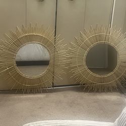 $60 For A Set Of 2 Farmhouse Rattan Framed Mirrors 36” Round Pickup In Gaithersburg Md20877