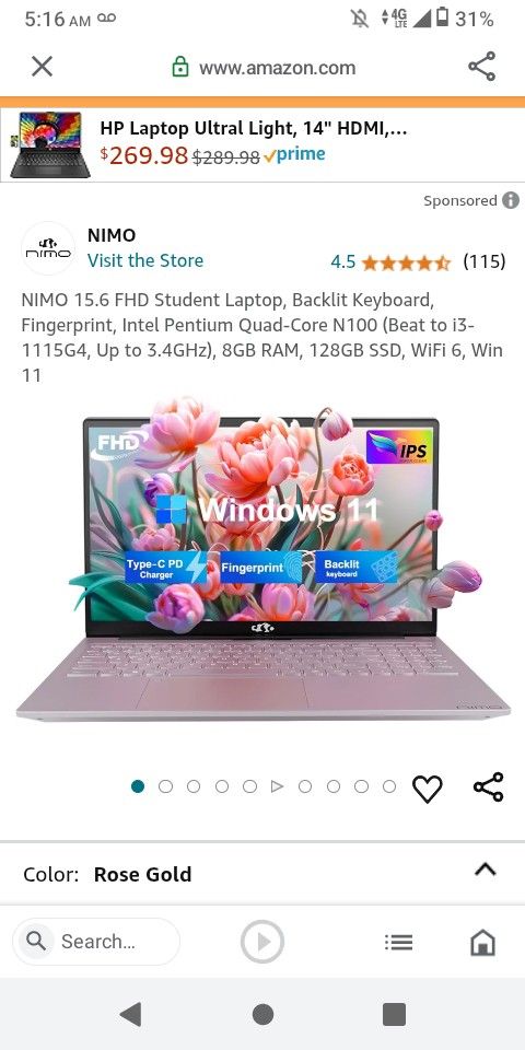 NIMO 15.6 FHD Student Laptop, Backlit Keyboard, Fingerprint, Intel Pentium Quad-Core N100 (Beat to i3-1115G4, Up to 3.4GHz), 8GB RAM, 128GB SSD, WiFi 