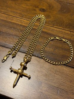 Gold-Tone Cuban Chain Necklace and Bracelet Set