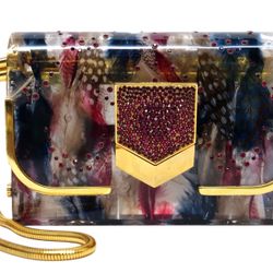Jimmy Choo Lockett Acrylic Embellished Clutch Gold Red Blue Women