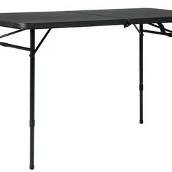 7ft Folding Table And Two Black Folding Chairs