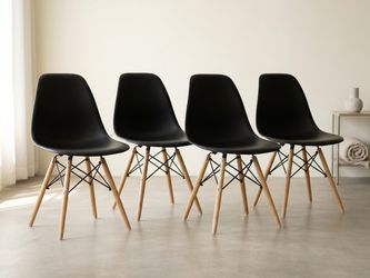 Eames-Style Black Mid-Century Modern DSW Shell Side Chair Set of 4