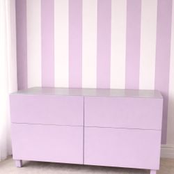 Pink Besta Cabinets With Glass Tops