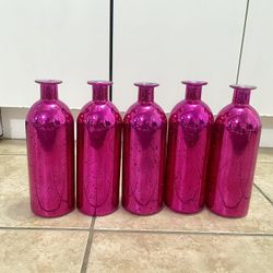 SET OF 5 MERCURY GLASS BOTTLES…VALENTINE’S DAY DECOR