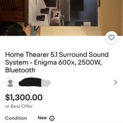 Home Theater 5.1 Surround Sound System- Enigma 600x, 2500W, Bluetooth 